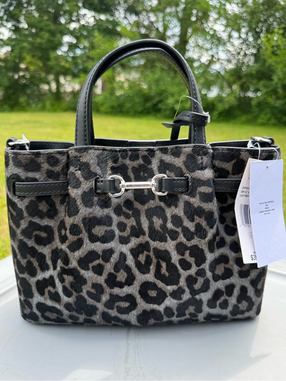Michael Kors Black & Gray Leopard-Print Satchel